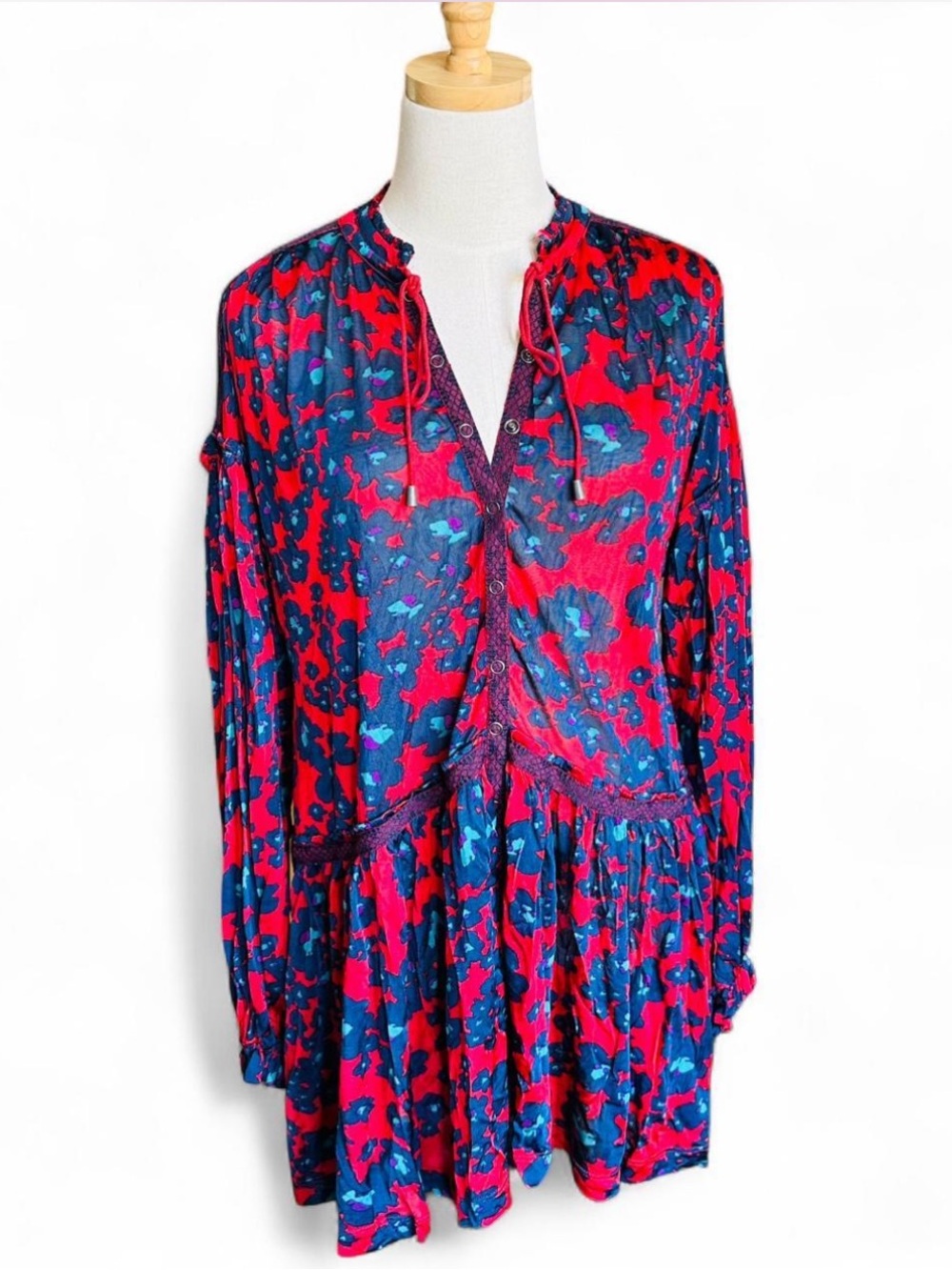 *NWT* FREE PEOPLE Merlot Combo Floral Print Long Top Dress — XS